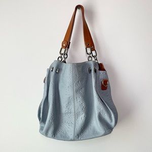 Italian leather Borse in Pelle baby blue textured hobo shoulder bag purse